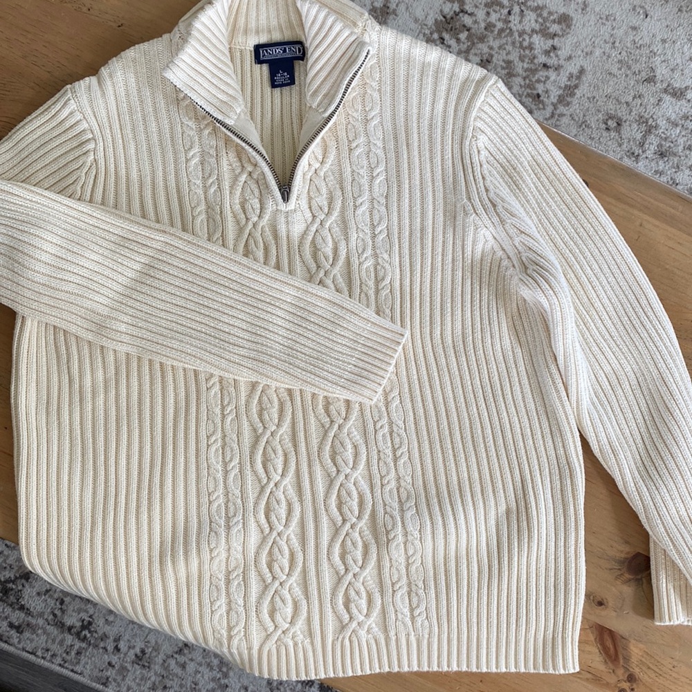 Lands’ End cable knit zip